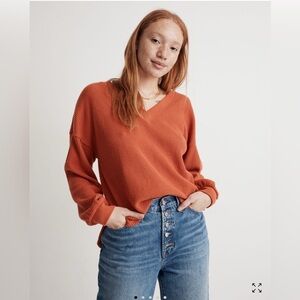 Madewell Waffle Knit V-Neck Long-Sleeve Sweater Size S